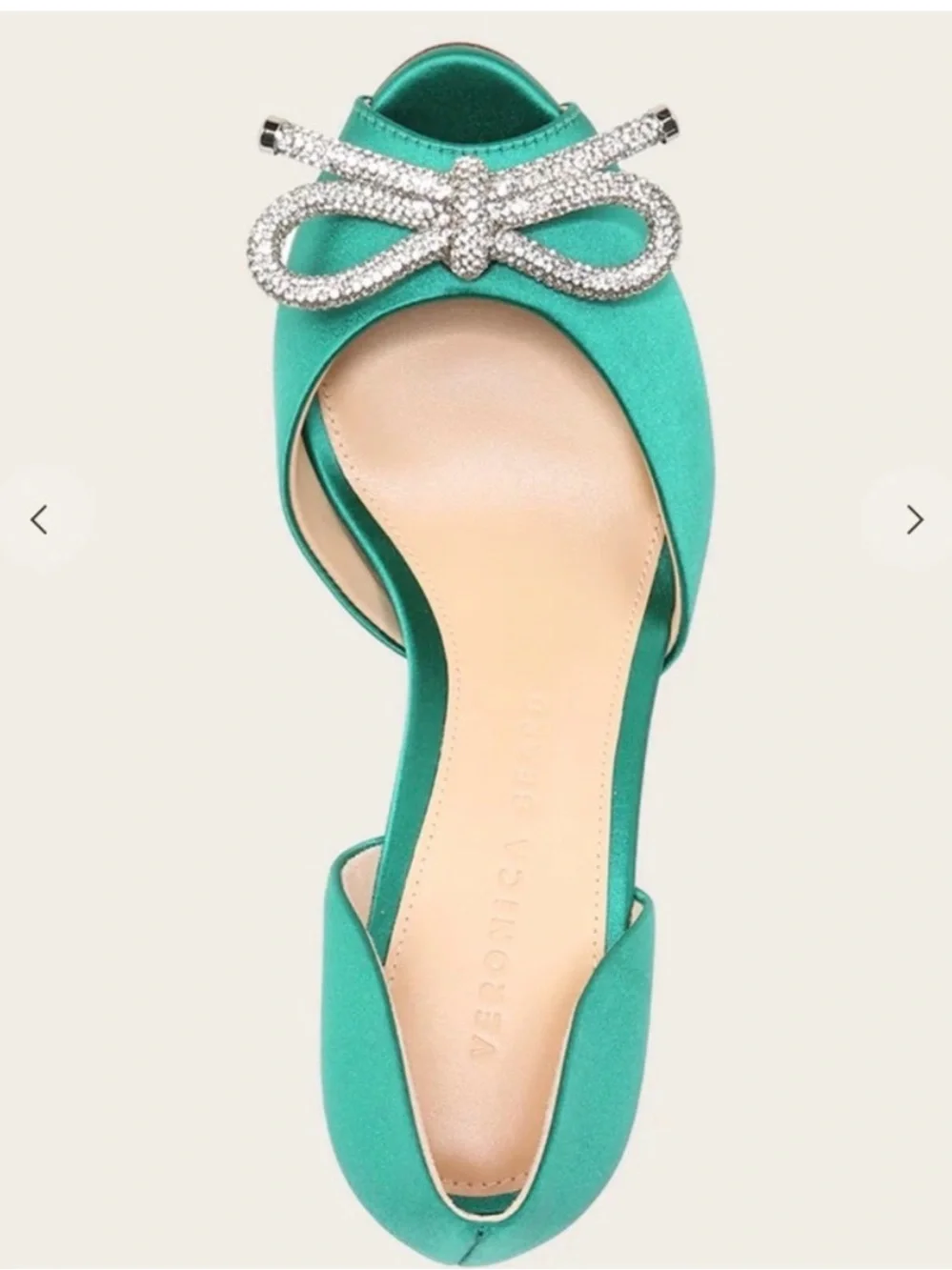Veronica Beard Teal Satin D'Orsay Peep-Toe Pumps with Crystal Bow